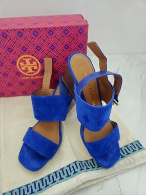 Tory Burch Women's Royal Blue Suede Block Heel Sandals
